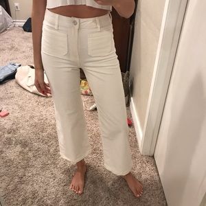 Forever 21 White High-Rise Wide Leg Crop Pants